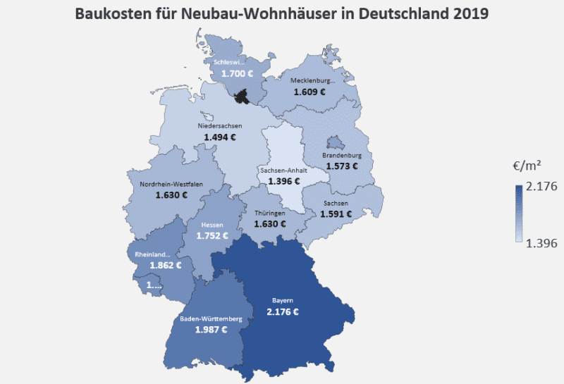 Baukosten für Neubau-Wohnhäuser in Deutschland 2019