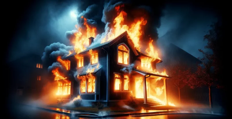 brennendes Haus ohne Brandschutzfenster